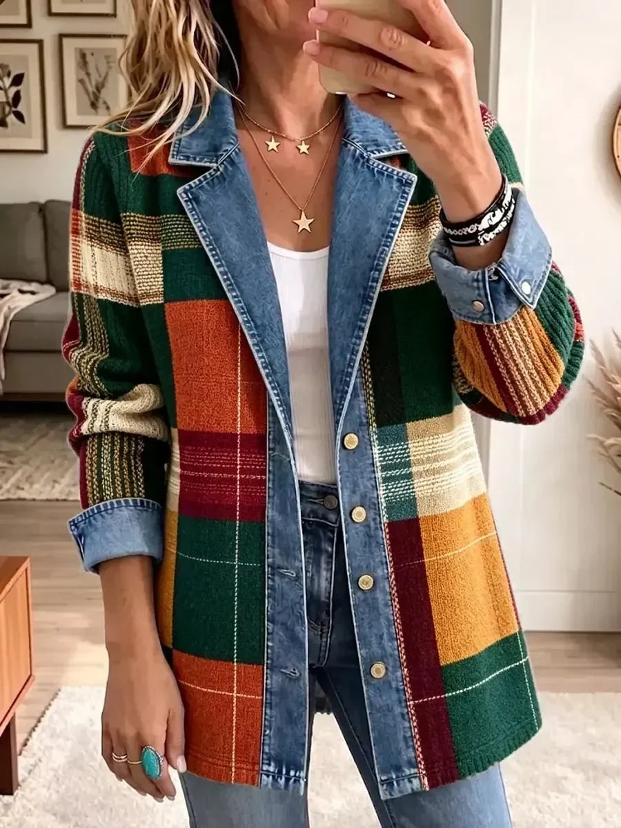 Ella | Retro Plaid Denim Jacket
