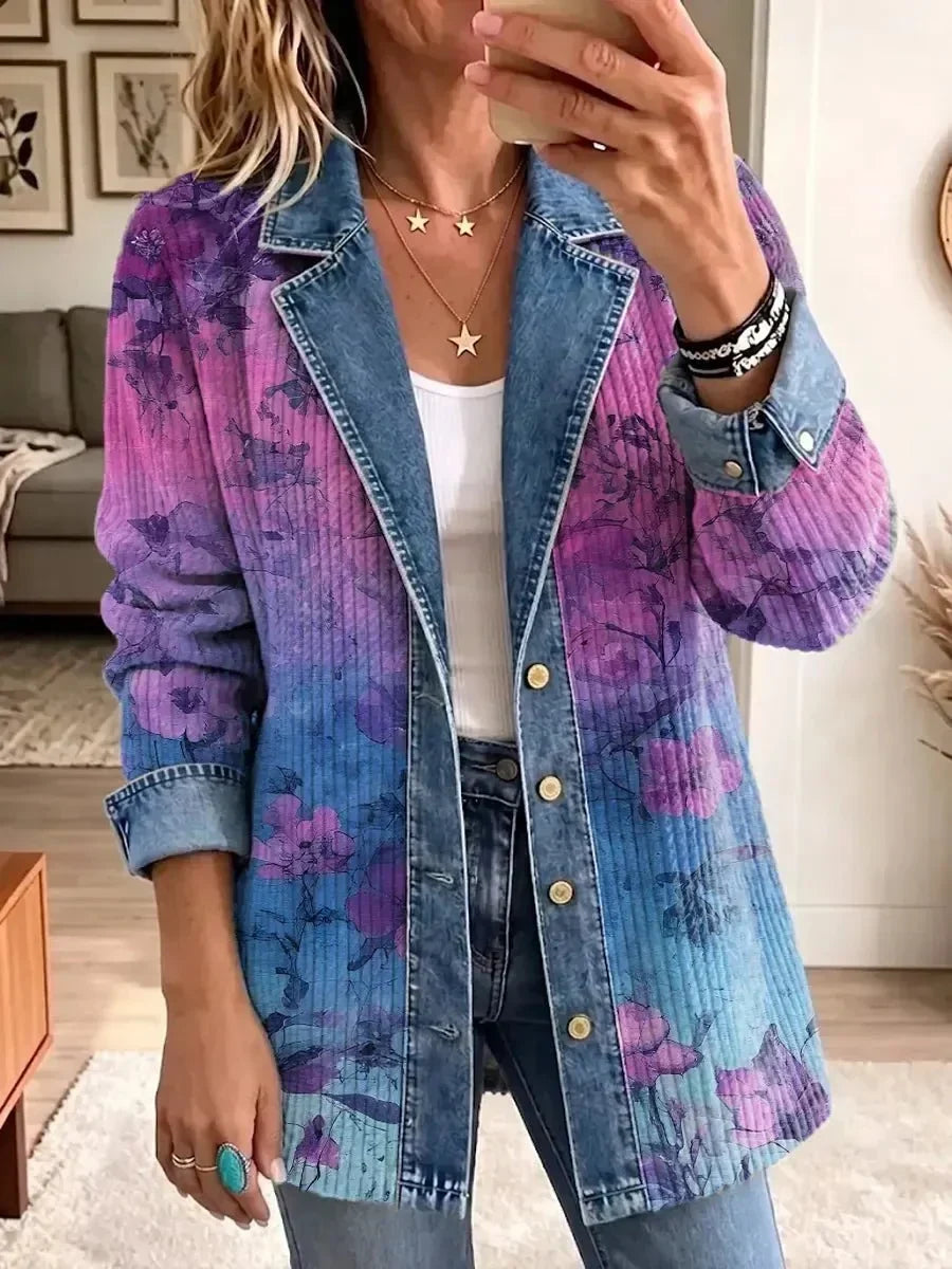 Evelyn | Retro Floral Denim Jacket