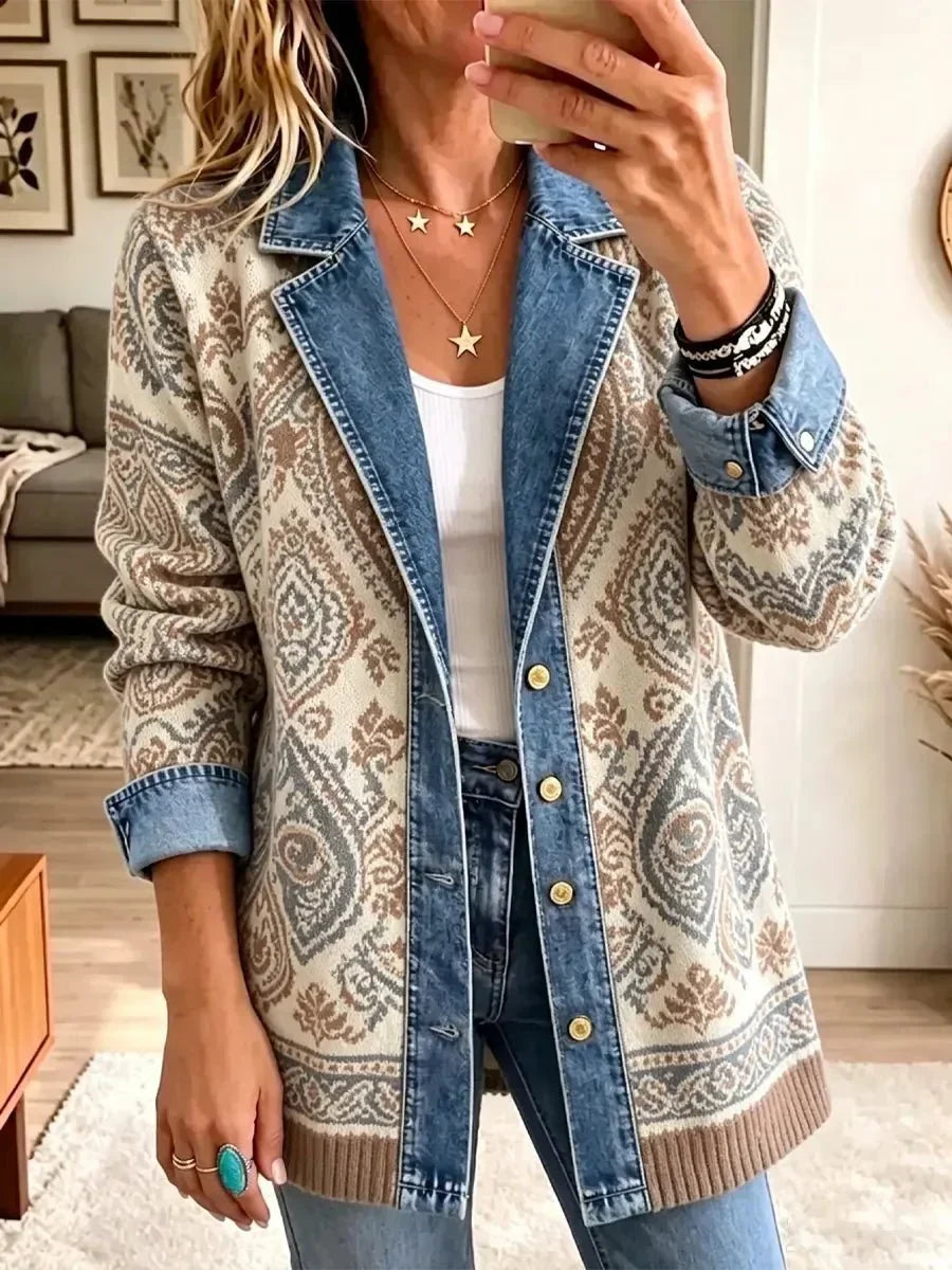 Amelia | Retro Ethnic Patchwork Denim Jacket