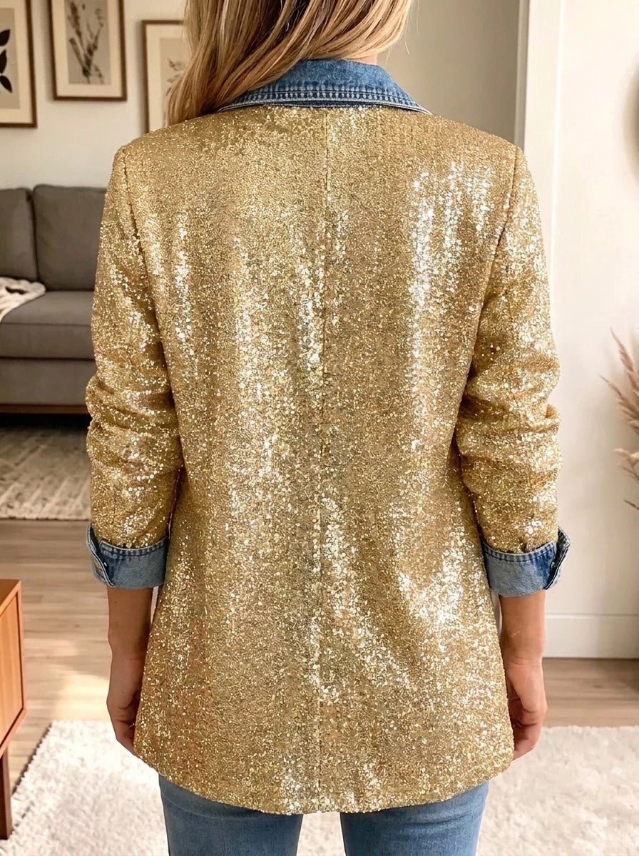 Sophia | Gold Glitter Denim Jacket