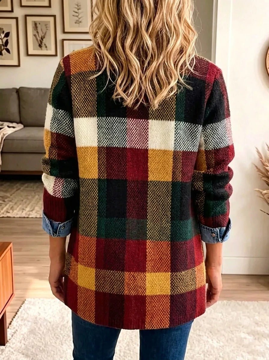 Isabella | Color Block Plaid Denim Jacket