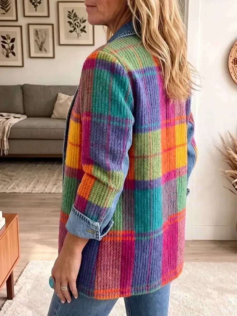 Emma | Patchwork Plaid Denim Jacket
