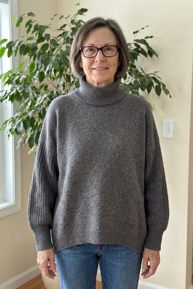 Kathleen turtleneck styled at home