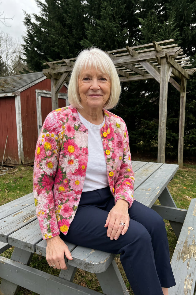 Petronella floral cardigan styled outdoors