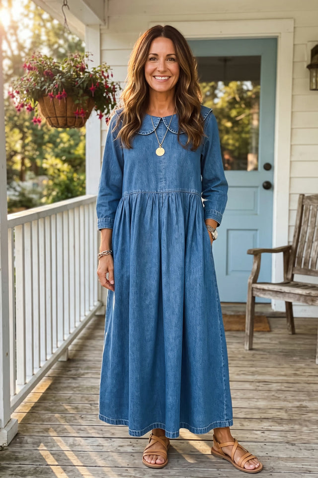 Clara denim dress with Peter Pan collar