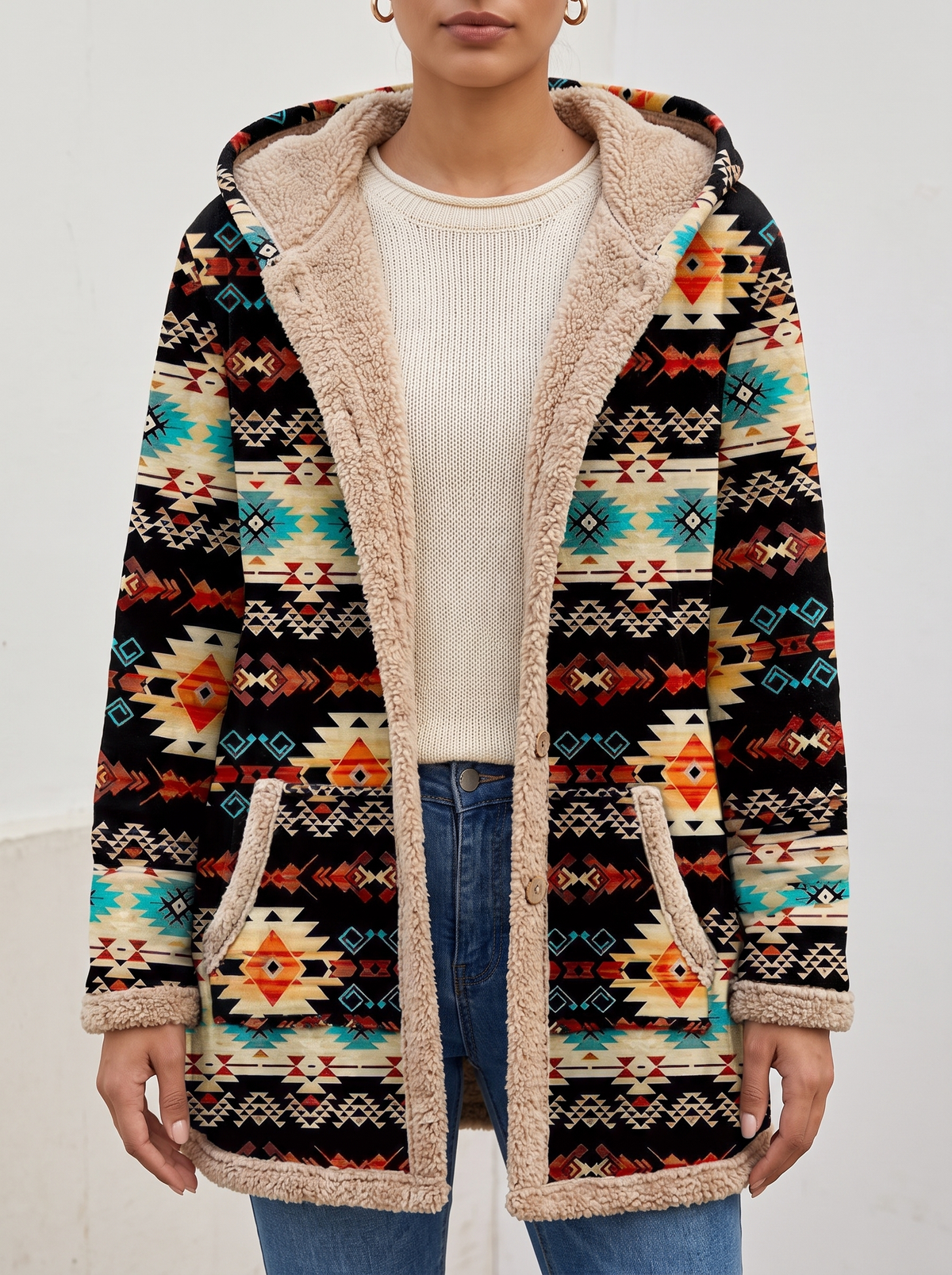 Sableen | Hooded Aztec Longline Cardigan
