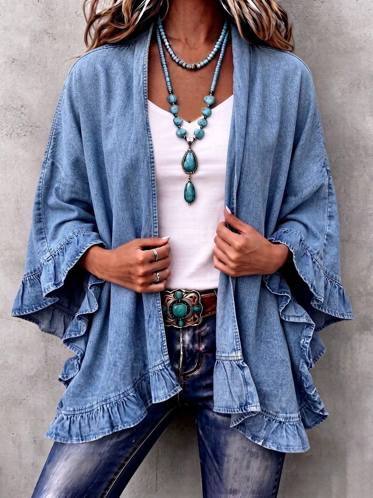 Corinne | Denim Ruffle Cardigan
