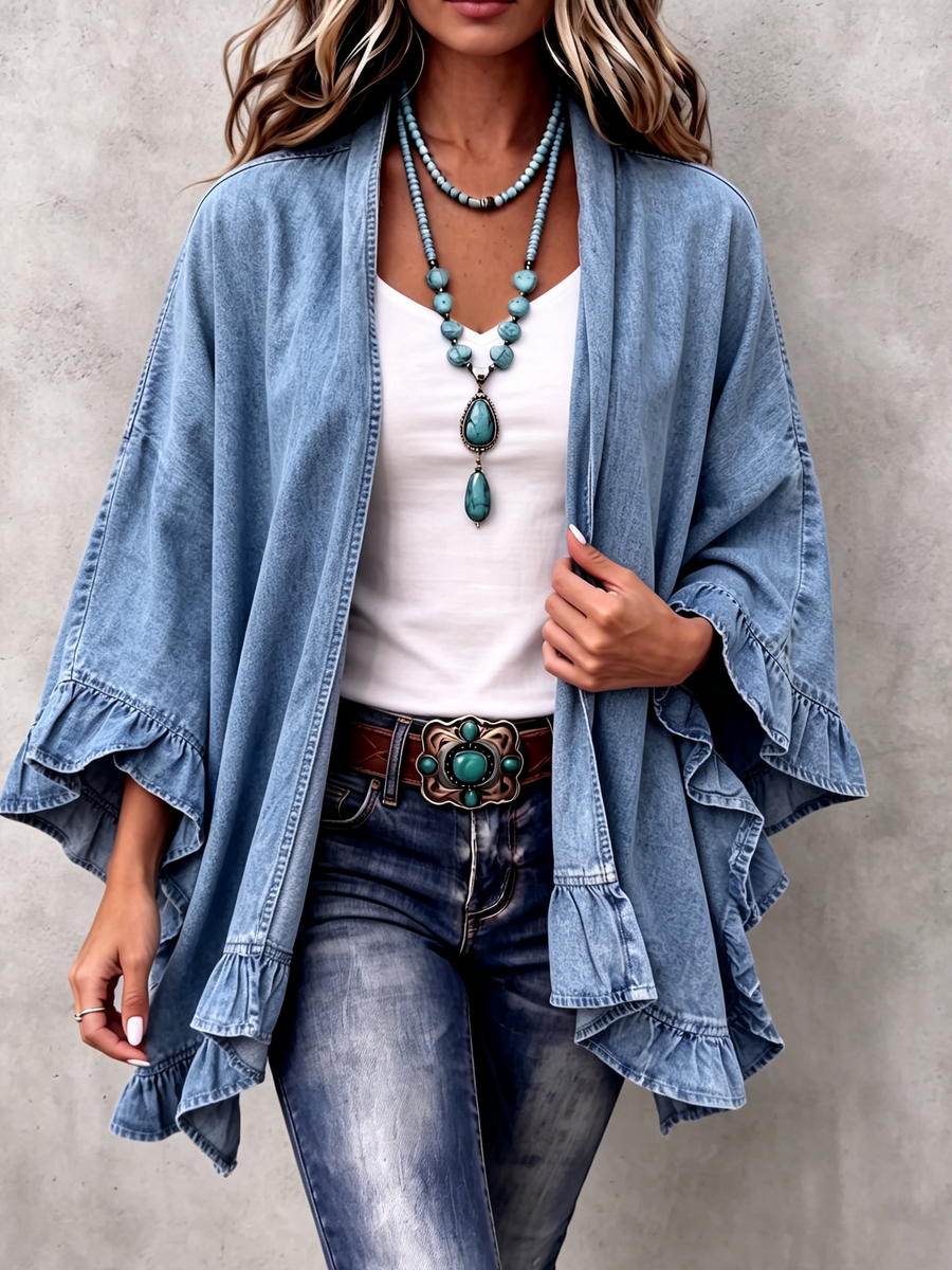 Corinne | Denim Ruffle Cardigan