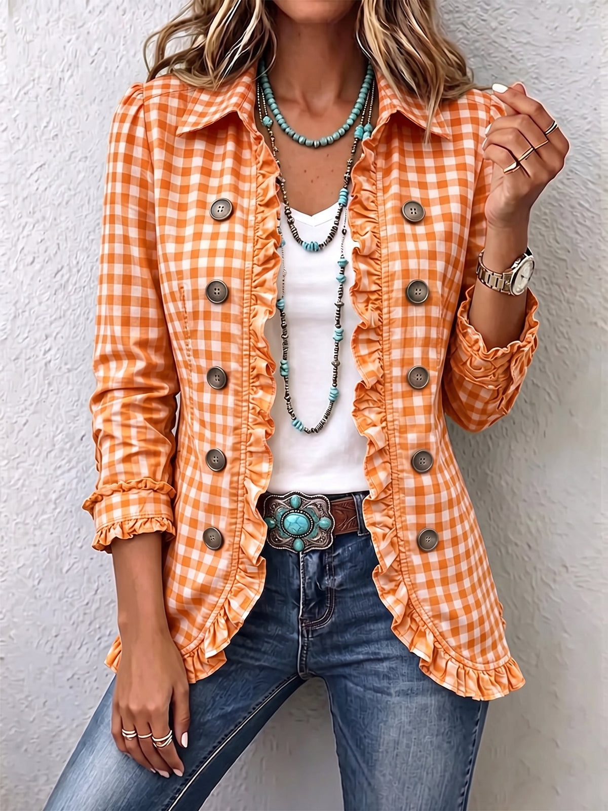 Charlene | Gingham Ruffle Jacket