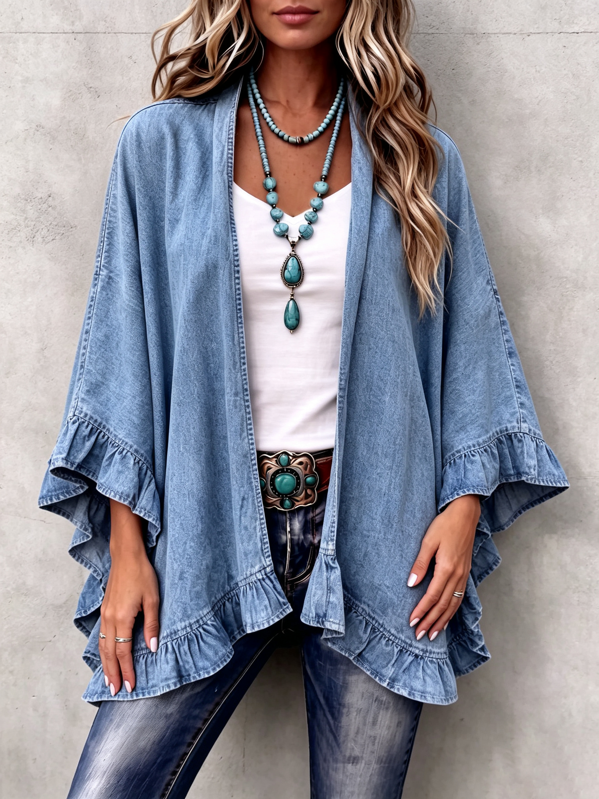 Corinne | Denim Ruffle Cardigan