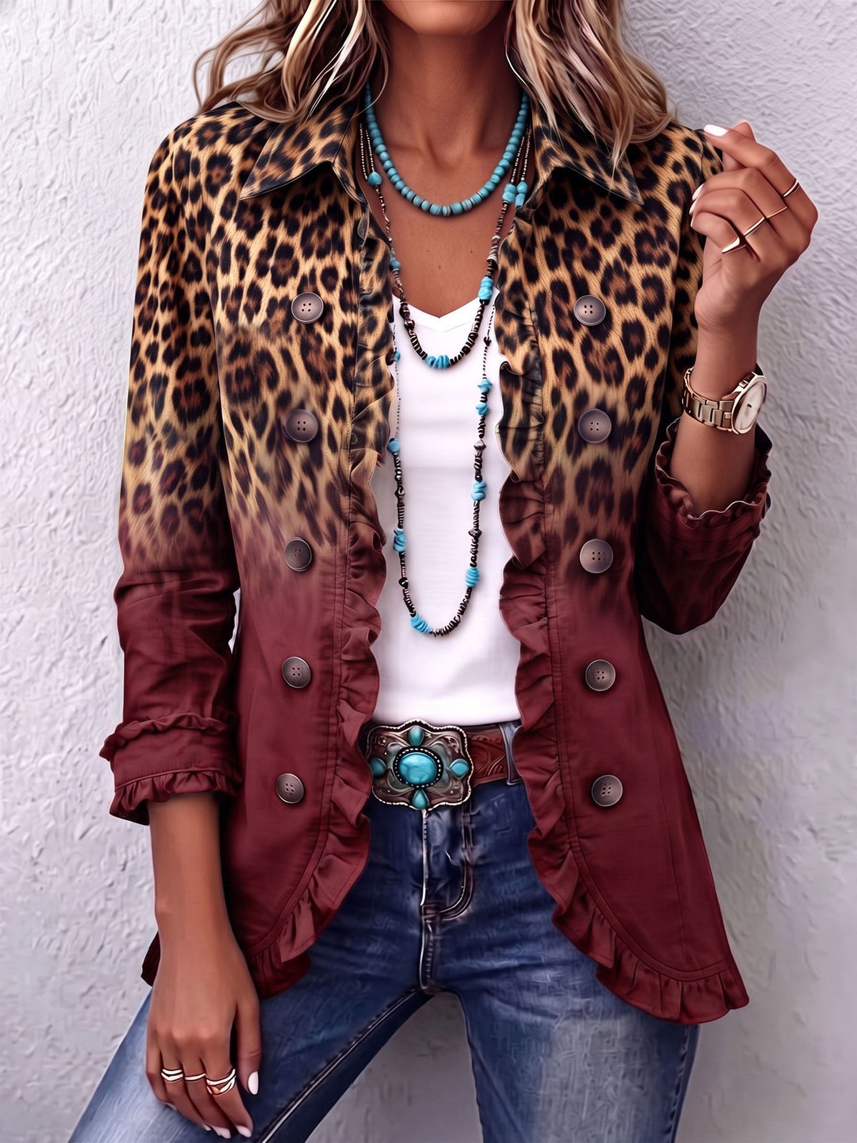Elspeth | Leopard Ruffle Blazer