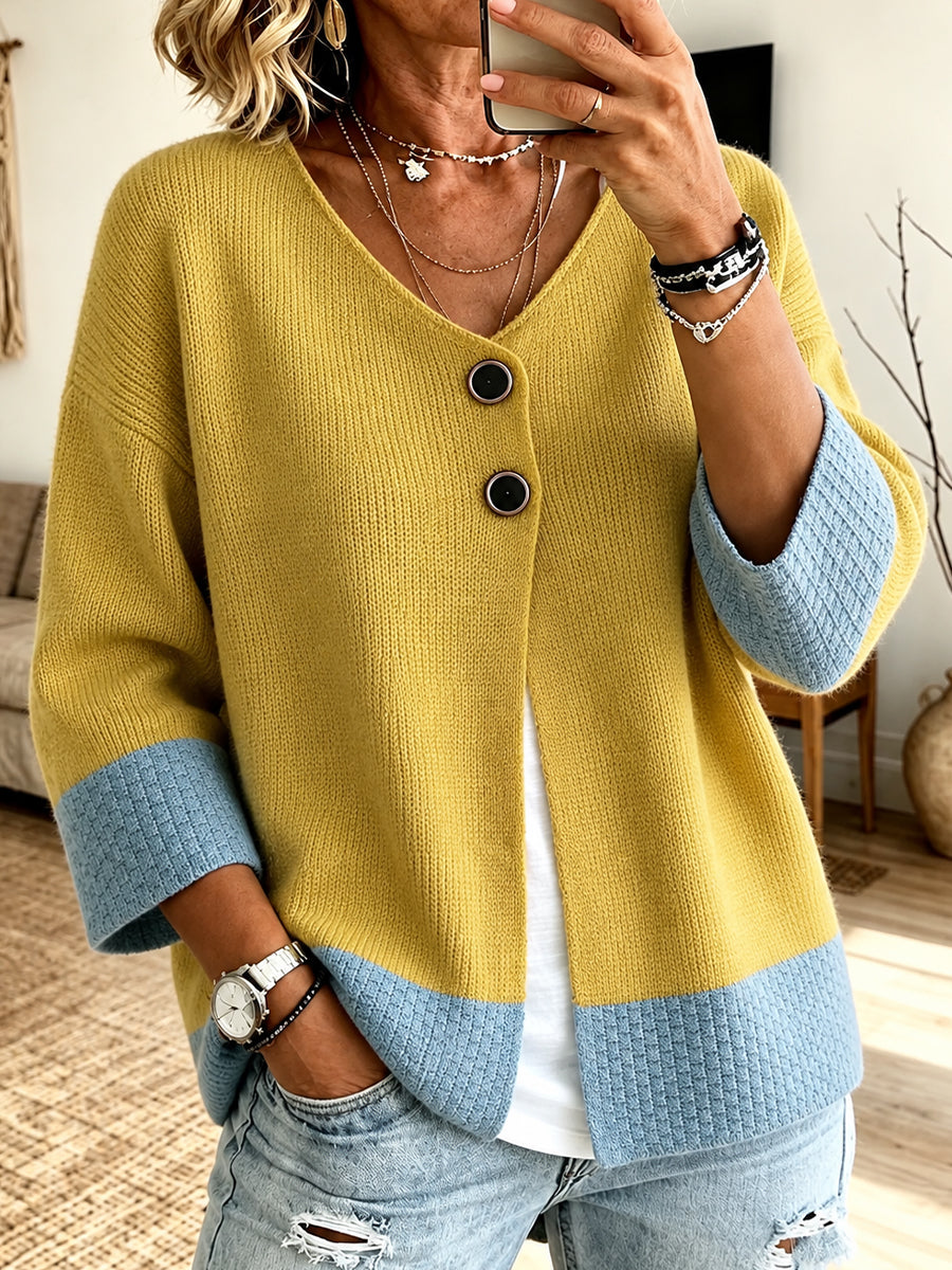 Julie | Contrast Cuff Button Cardigan