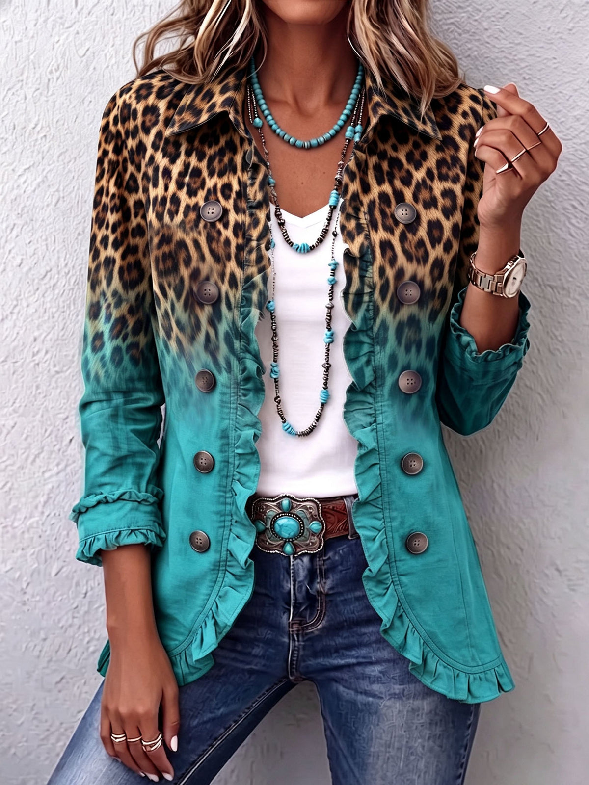 Elspeth | Leopard Ruffle Blazer