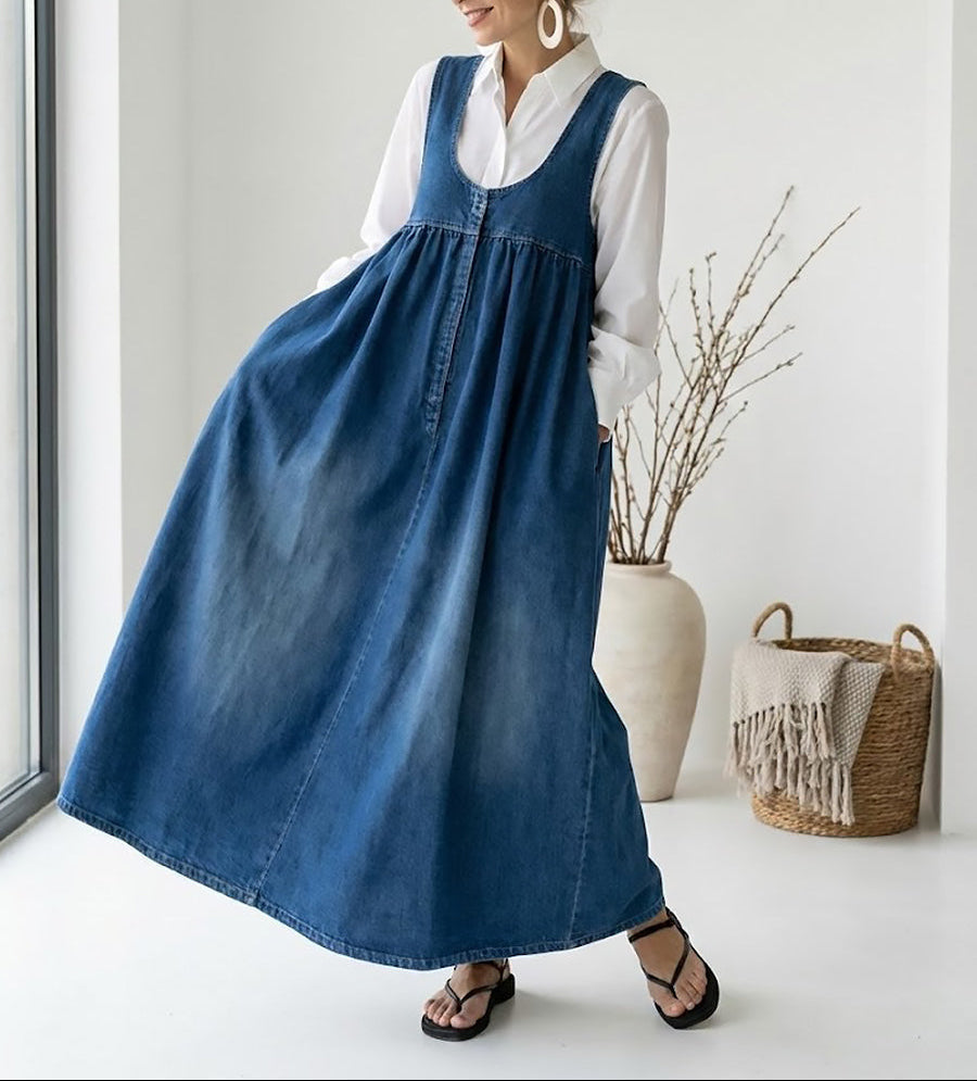 Avery | Sleeveless Denim Maxi Dress