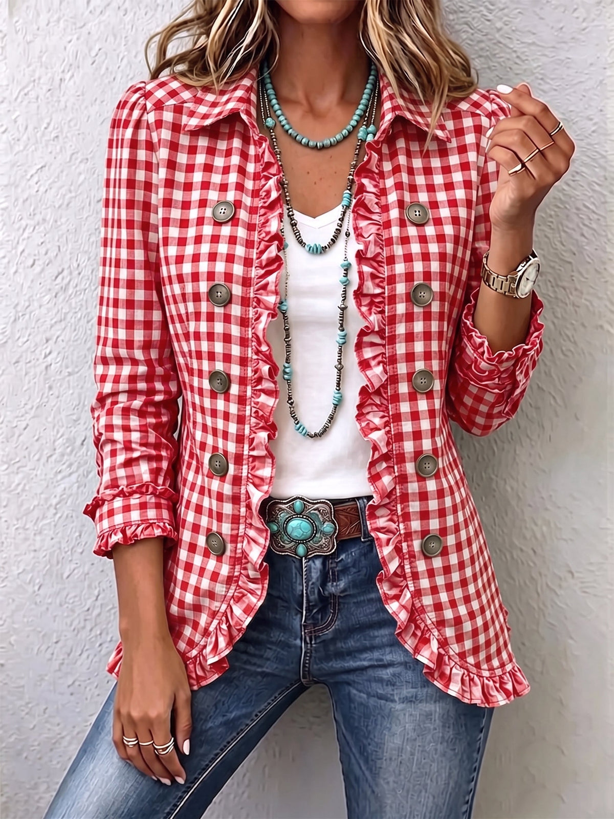 Charlene | Gingham Ruffle Jacket