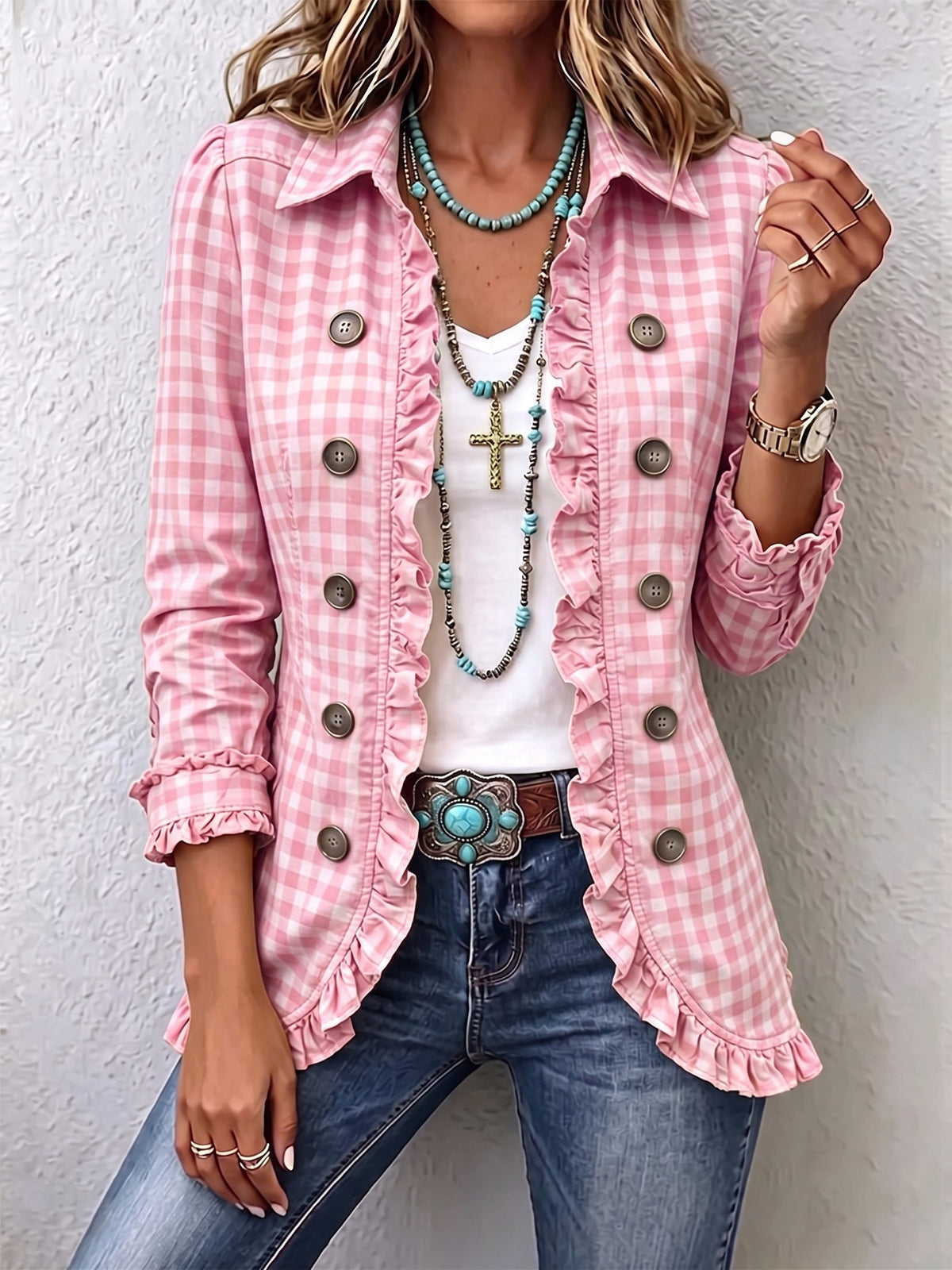 Charlene | Gingham Ruffle Jacket