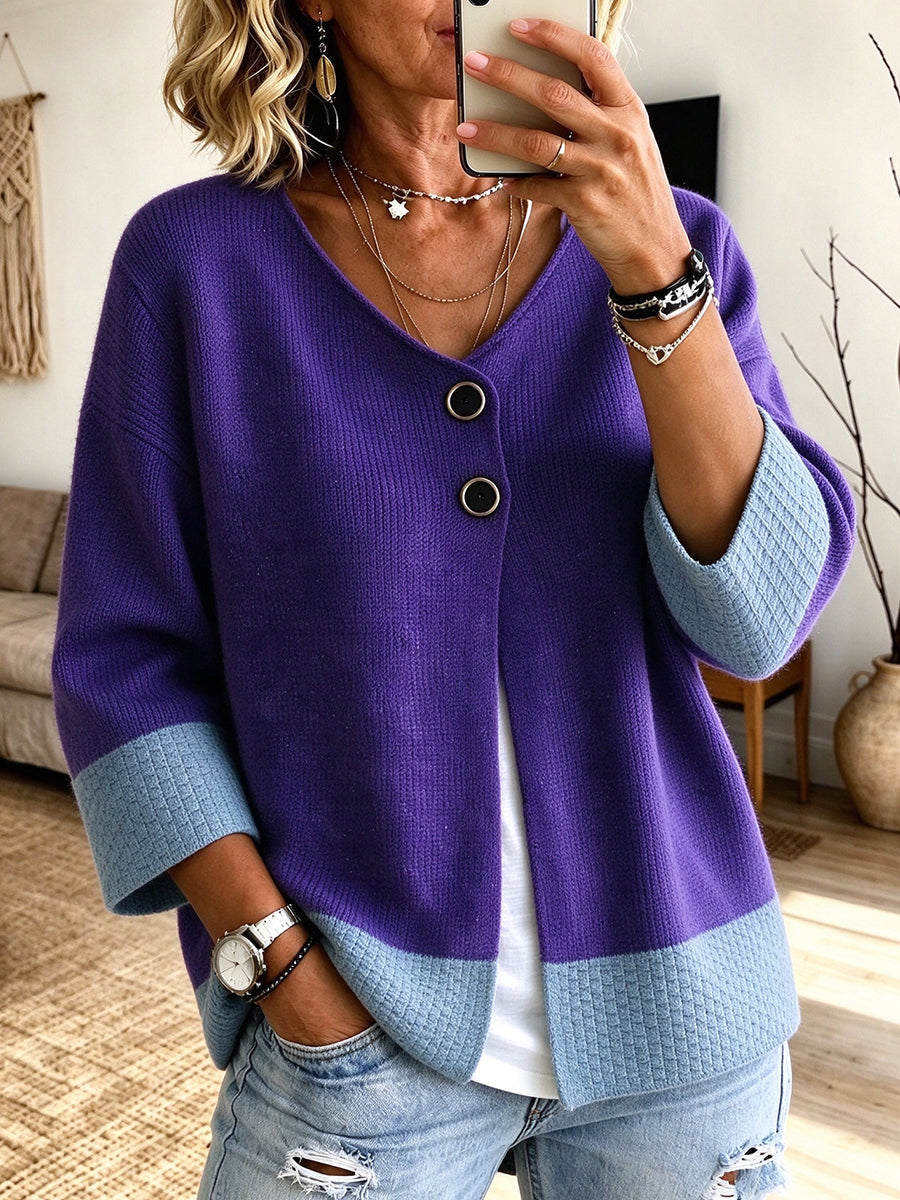 Julie | Contrast Cuff Button Cardigan
