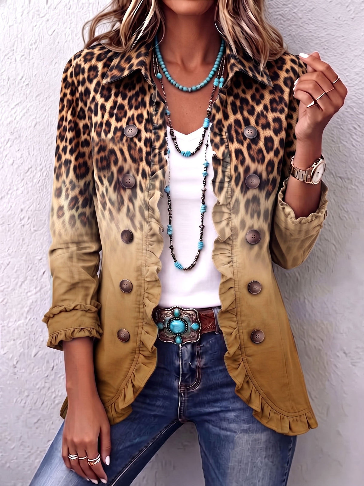 Elspeth | Leopard Ruffle Blazer