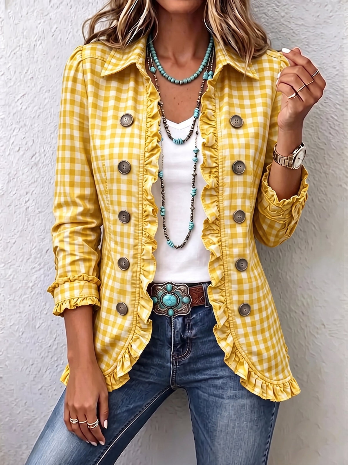 Charlene | Gingham Ruffle Jacket