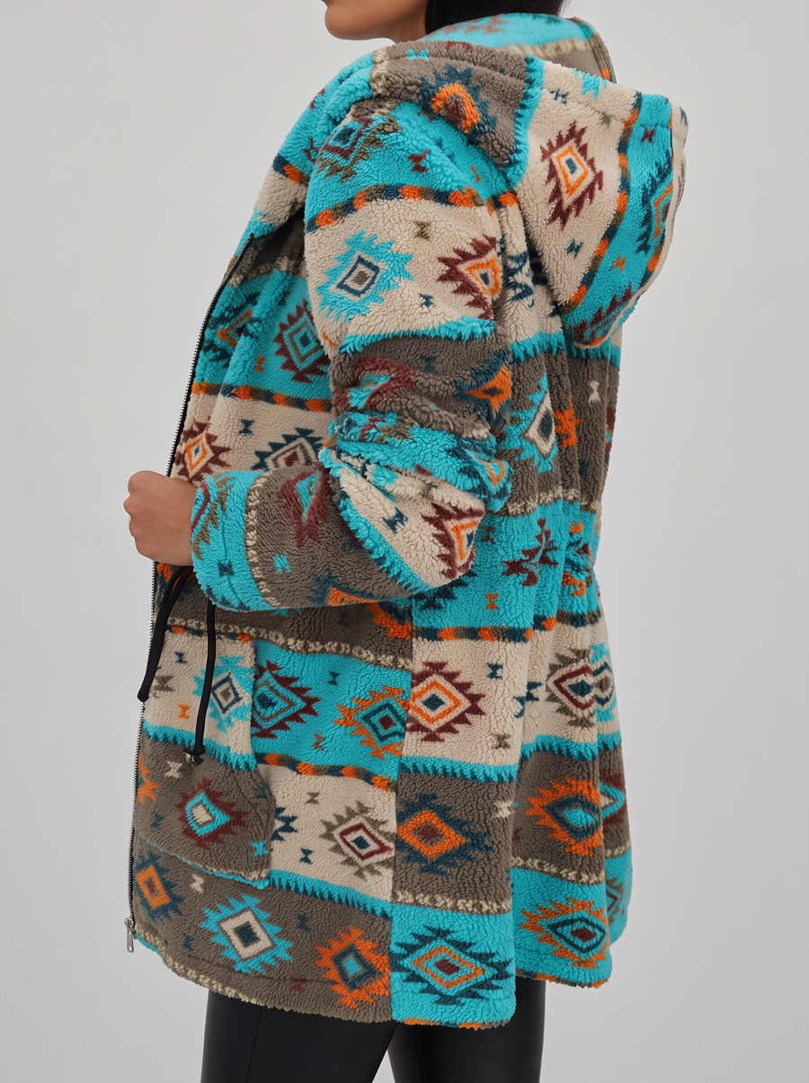 Winterbourne | Hooded Aztec Sherpa Coat