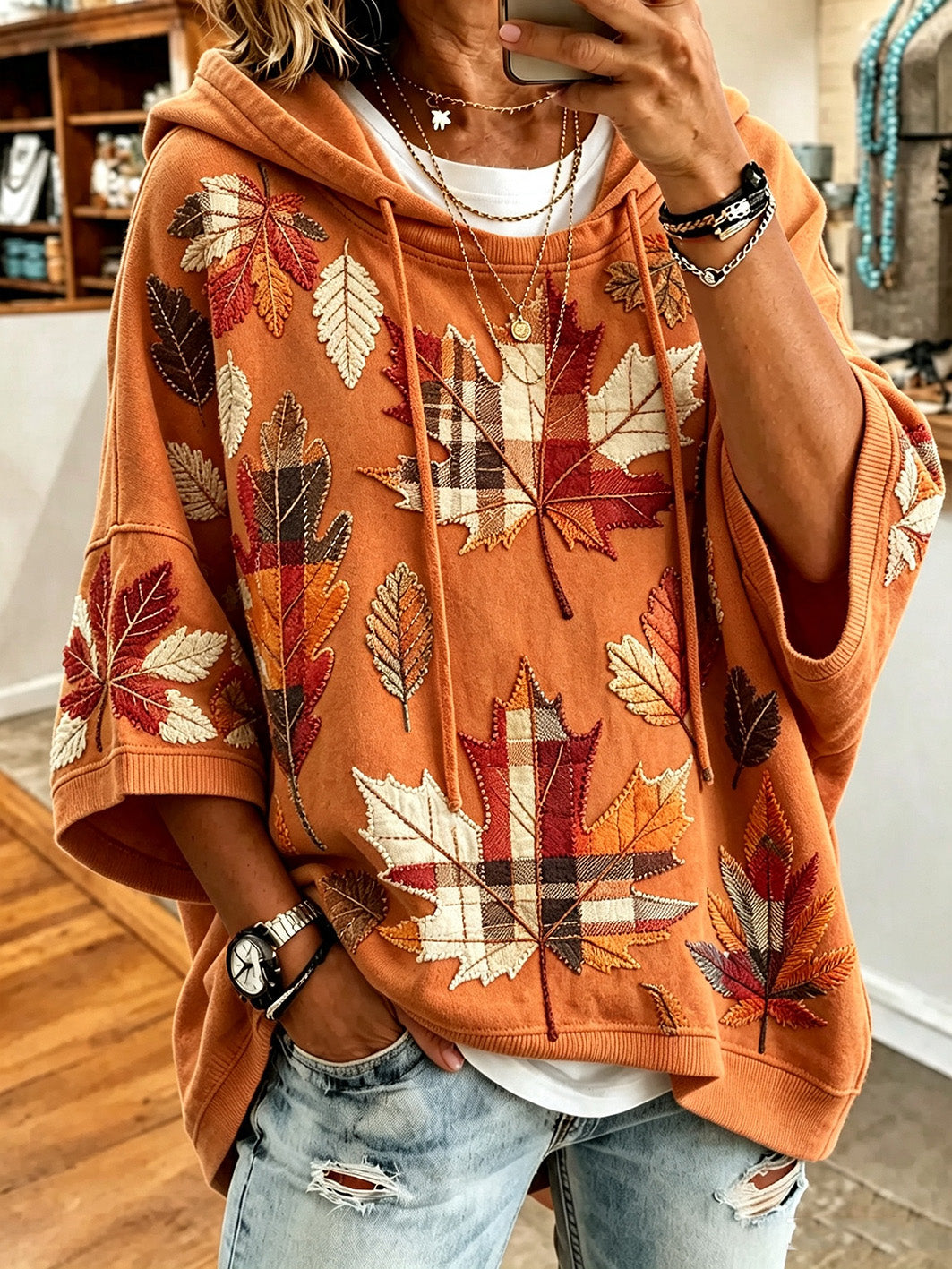 Otilia | Autumn Leaf Print Oversized Hoodie