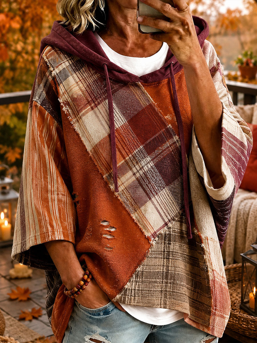 Adriana | Autumn Toned Patchwork Oversized Hoodie