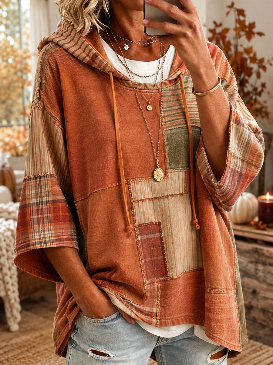 Sorina | Autumn Toned Patchwork Oversized Hoodie