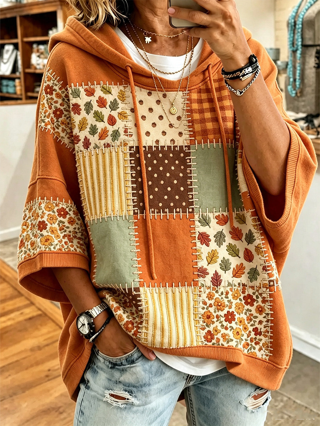 Corina | Autumn Leaf Print Oversized Hoodie