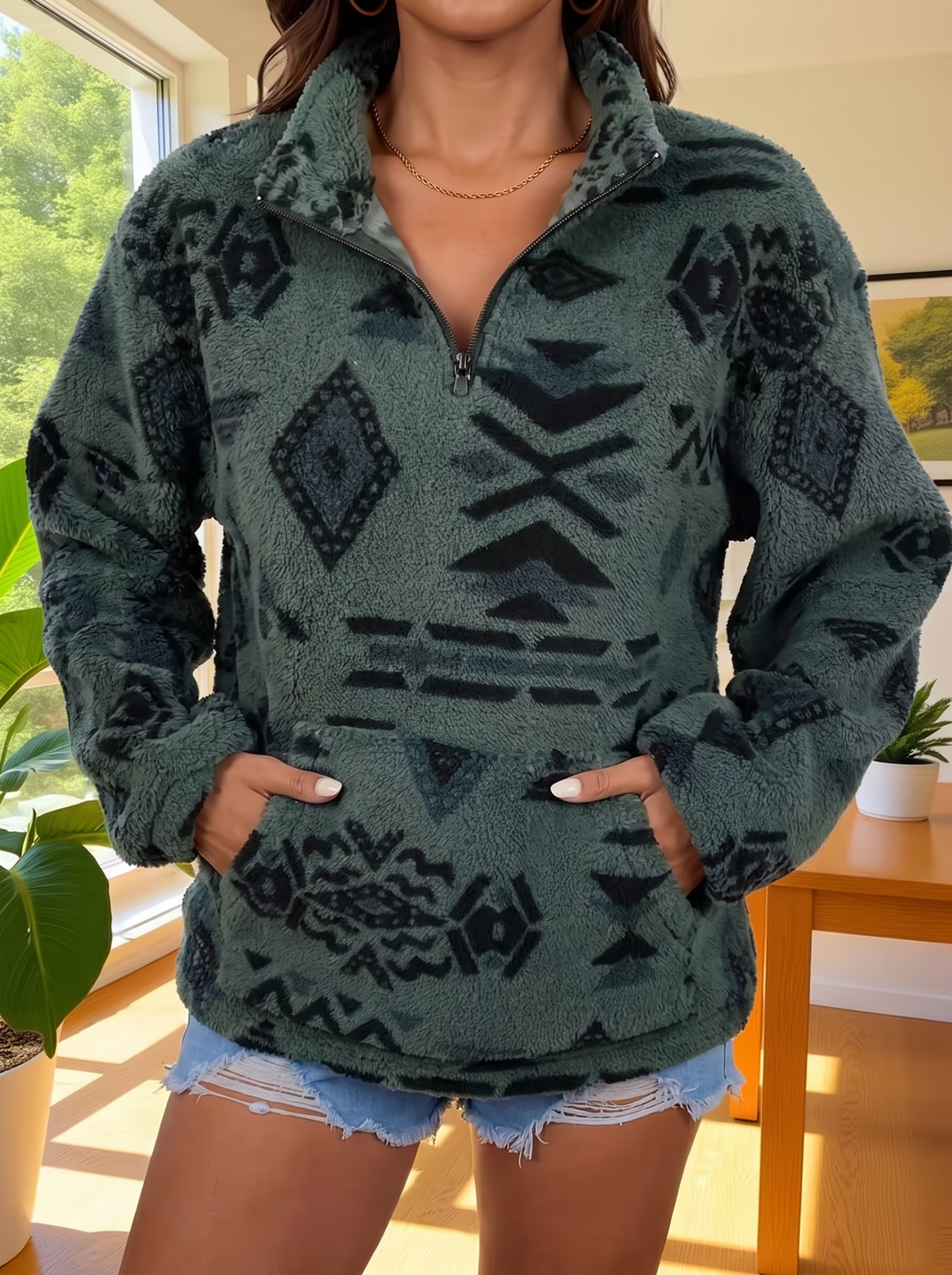 Talula | Forest Aztec Fleece Half-Zip