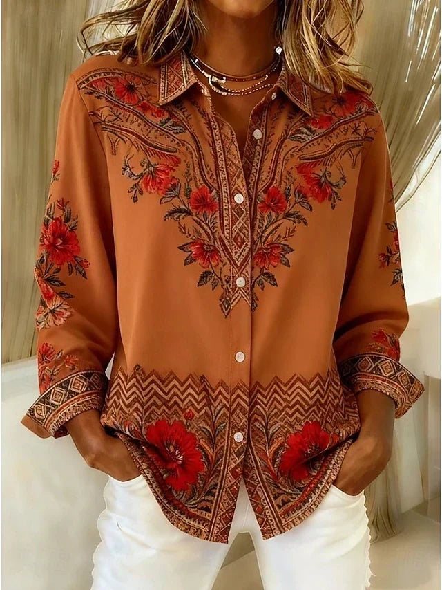Dawnflora | Artistic Floral Long Sleeve Blouse
