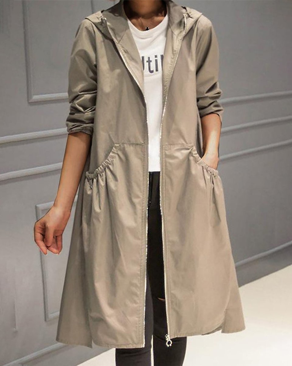 Sandra | Hooded Longline Zip Up Coat