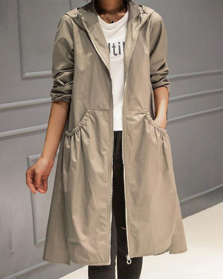 Sandra | Hooded Longline Zip Up Coat
