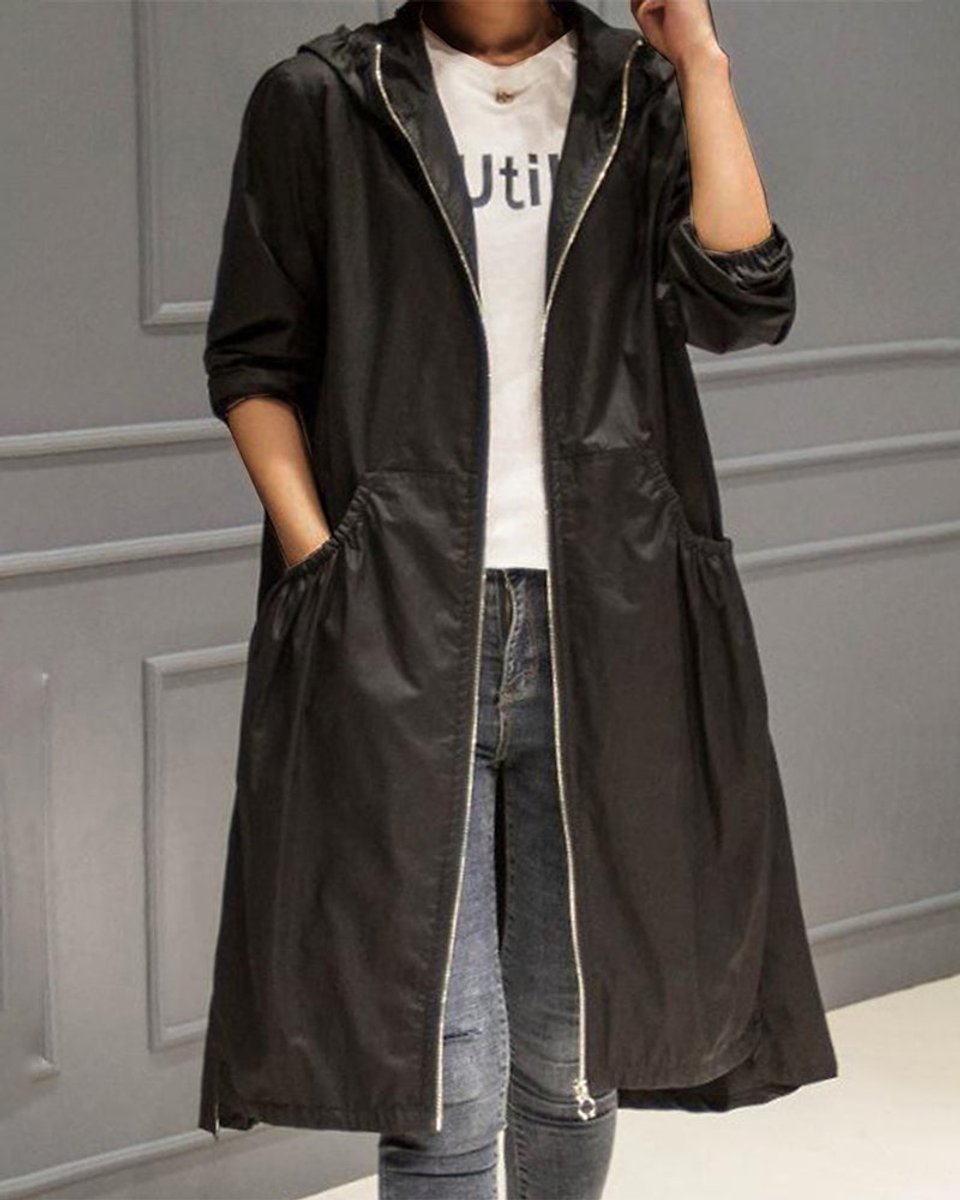 Sandra | Hooded Longline Zip Up Coat