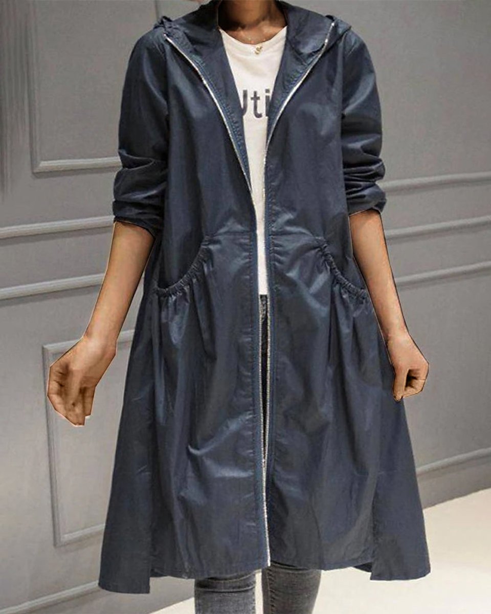 Sandra | Hooded Longline Zip Up Coat