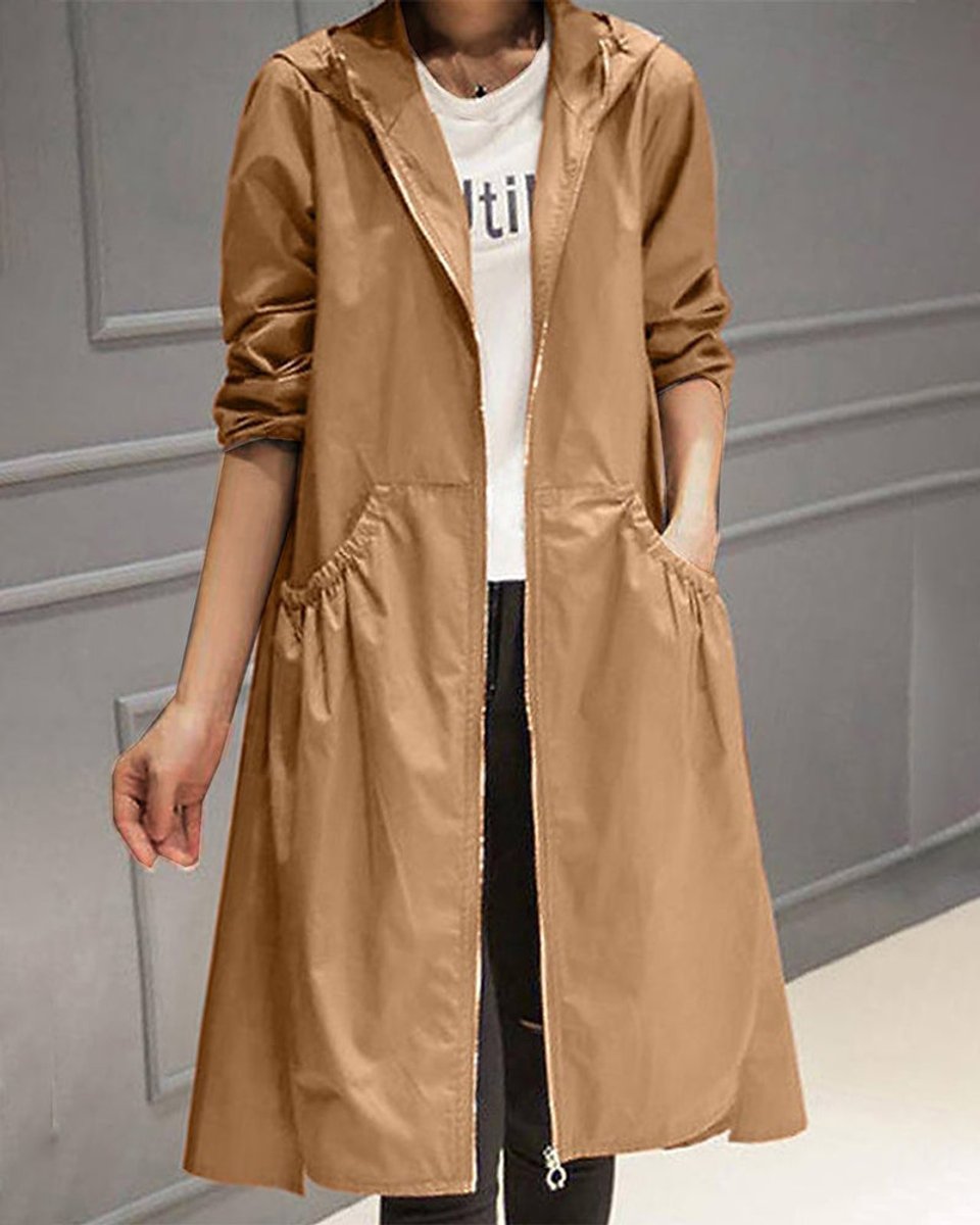 Sandra | Hooded Longline Zip Up Coat