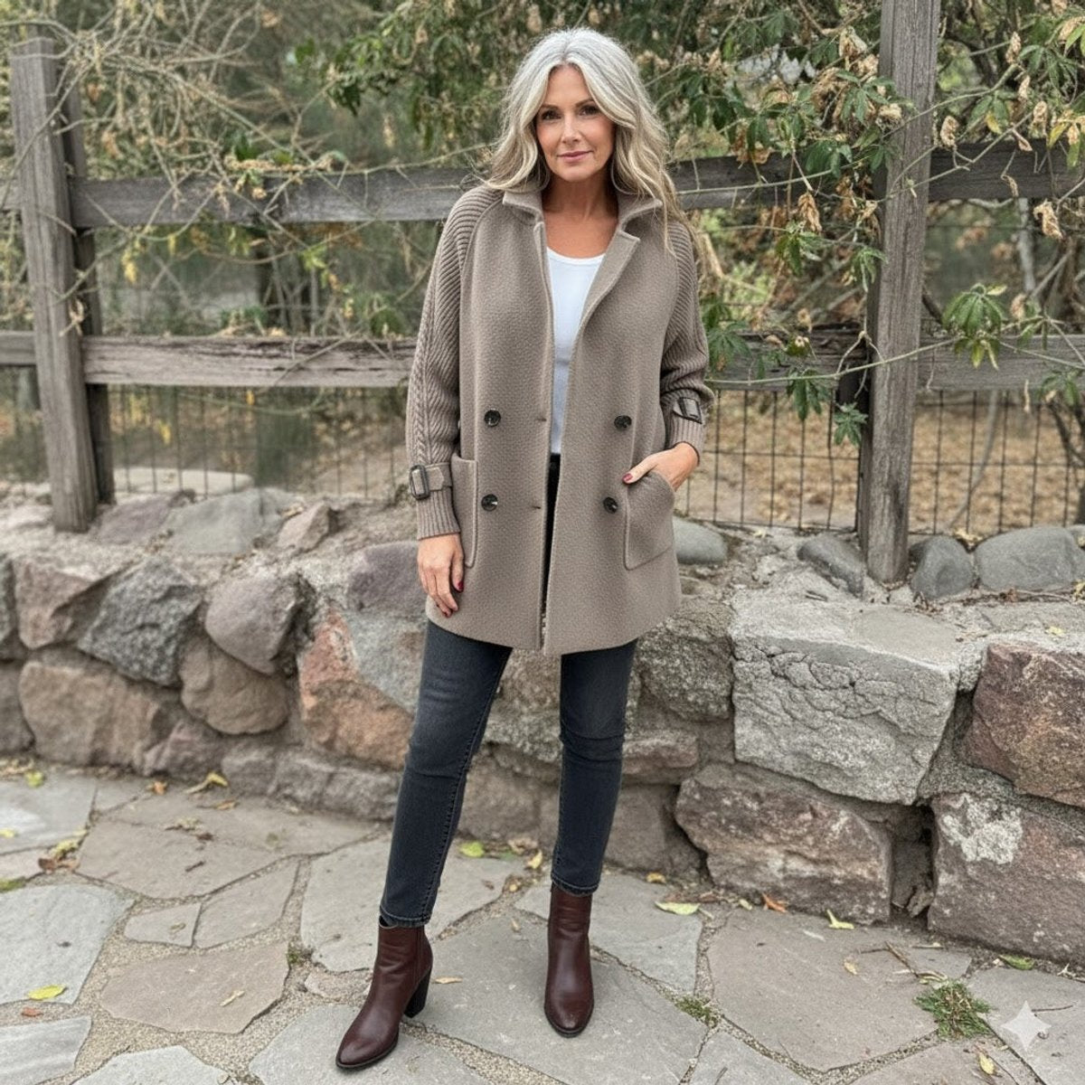 Halle | Double Breasted Knit Sleeve Coat