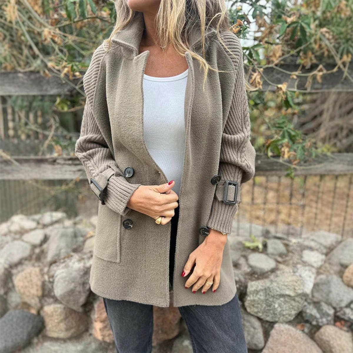 Halle | Double Breasted Knit Sleeve Coat