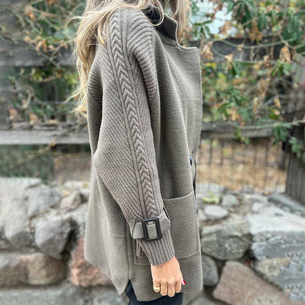 Halle | Double Breasted Knit Sleeve Coat