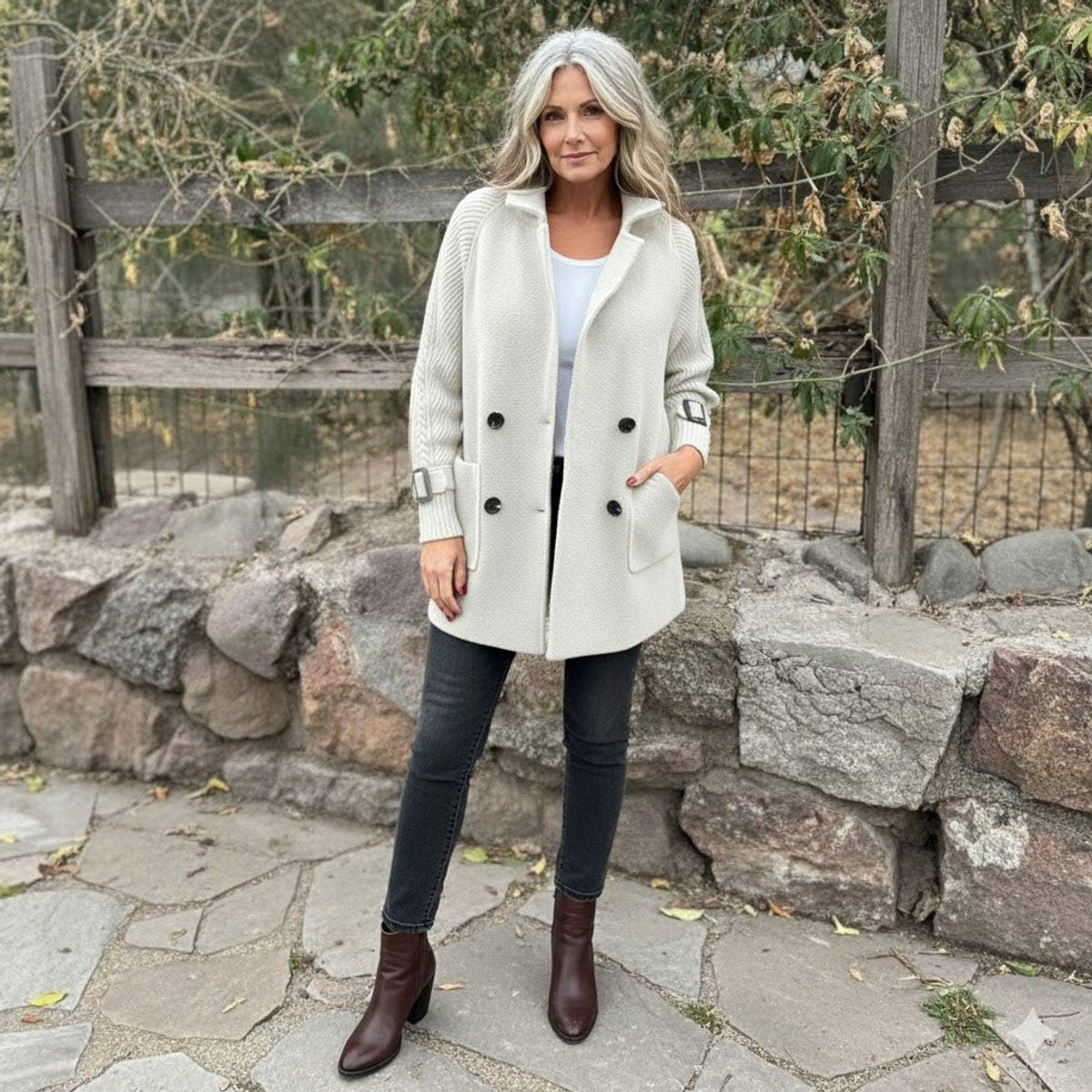 Halle | Double Breasted Knit Sleeve Coat