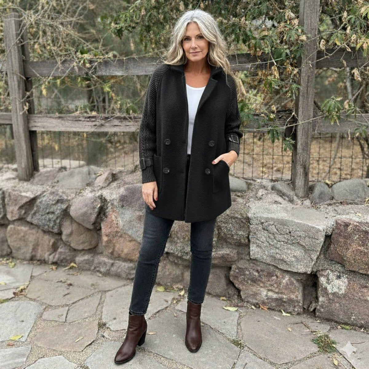 Halle | Double Breasted Knit Sleeve Coat