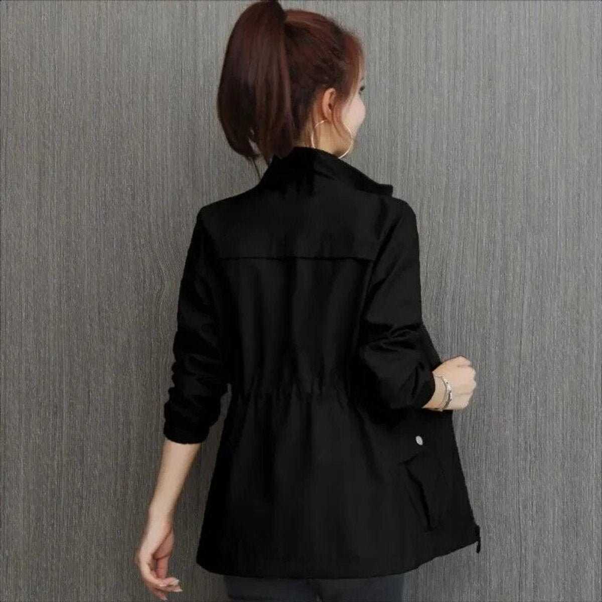 Marisa | Lightweight Zip Up Bomber Jacket with Drawstring Waist