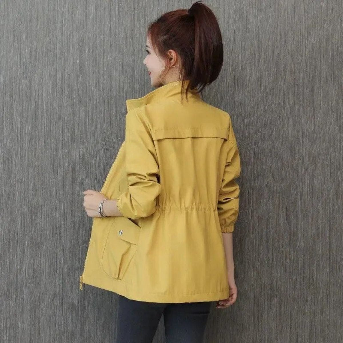 Marisa | Lightweight Zip Up Bomber Jacket with Drawstring Waist