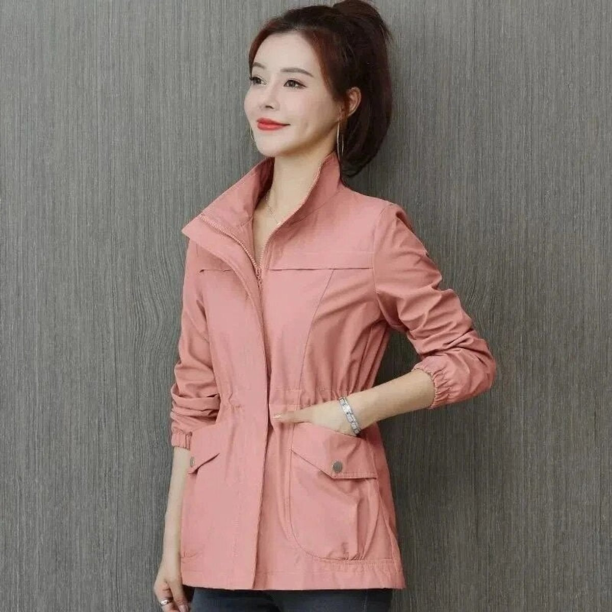 Marisa | Lightweight Zip Up Bomber Jacket with Drawstring Waist
