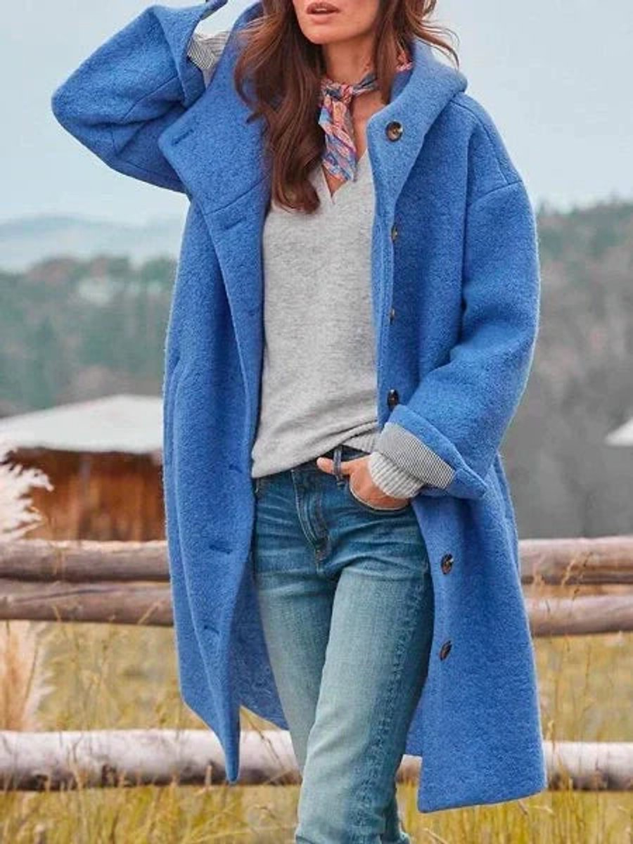 Marianne | Long Hooded Button Front Coat