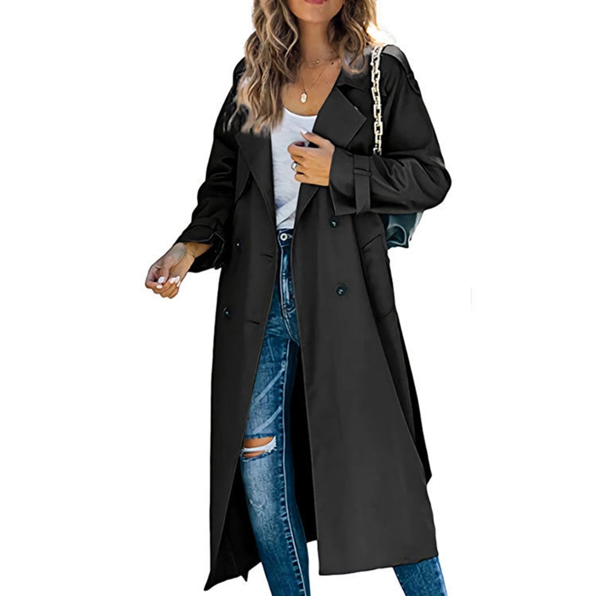 Sonia | Belted Double Breasted Longline Trench Coat