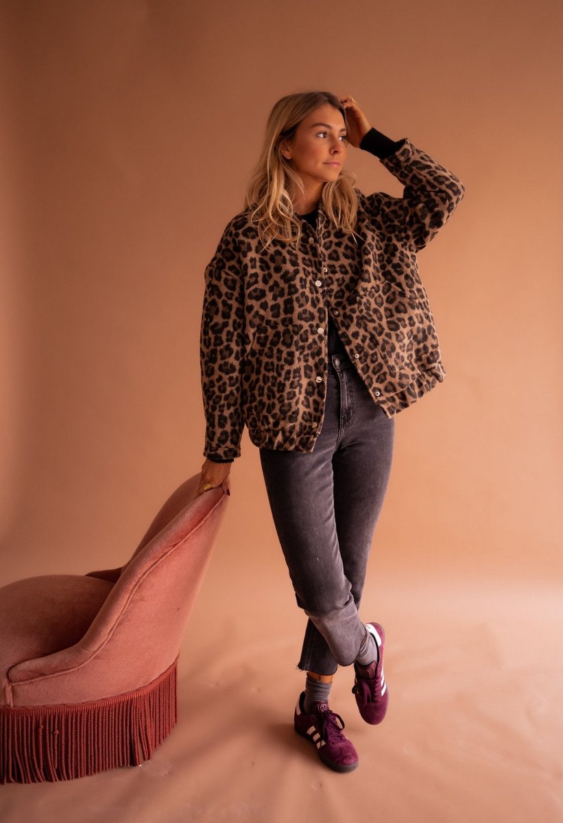 Cressida | Oversized Leopard Print Quilted Jacket
