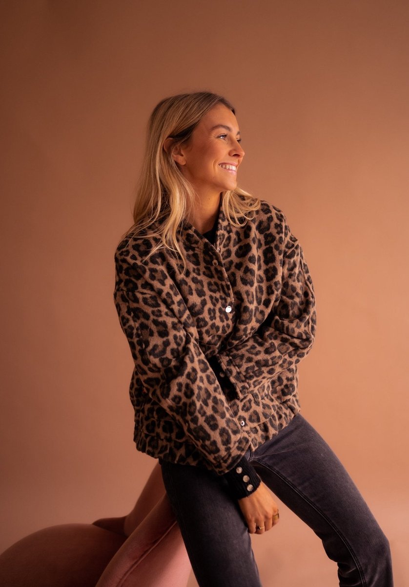 Cressida | Oversized Leopard Print Quilted Jacket