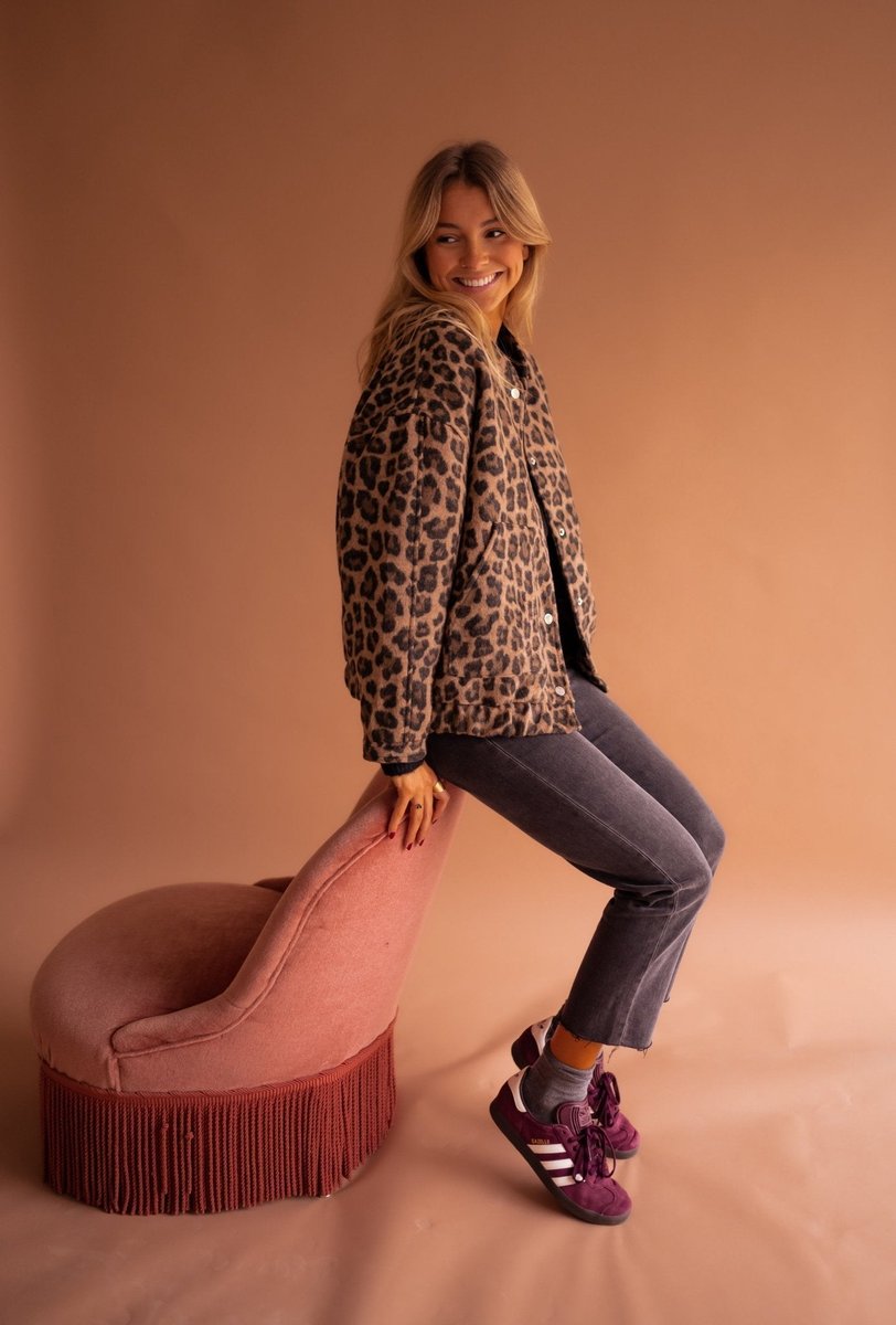Cressida | Oversized Leopard Print Quilted Jacket
