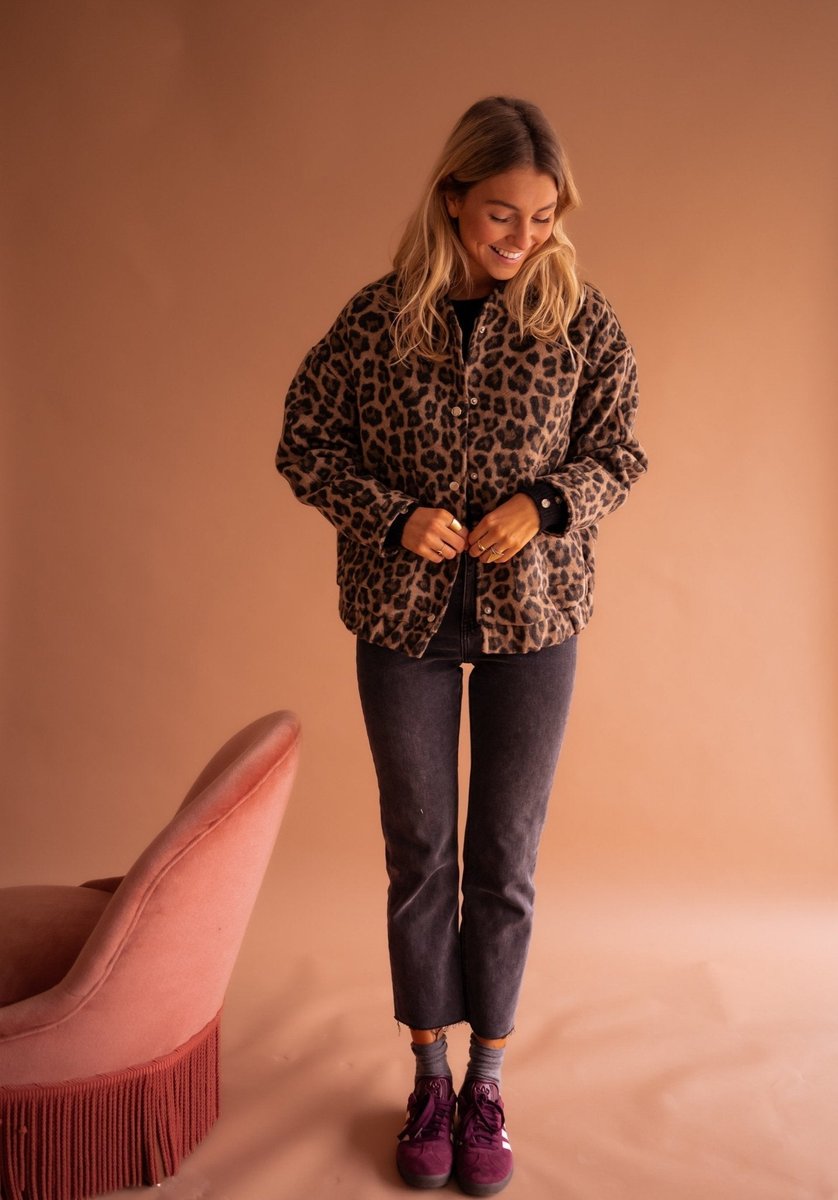Cressida | Oversized Leopard Print Quilted Jacket