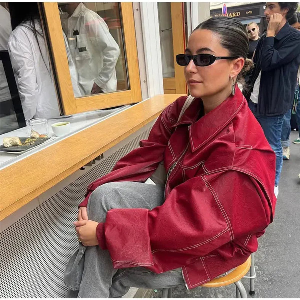 Greer | Oversized Contrast Stitch Bomber Jacket